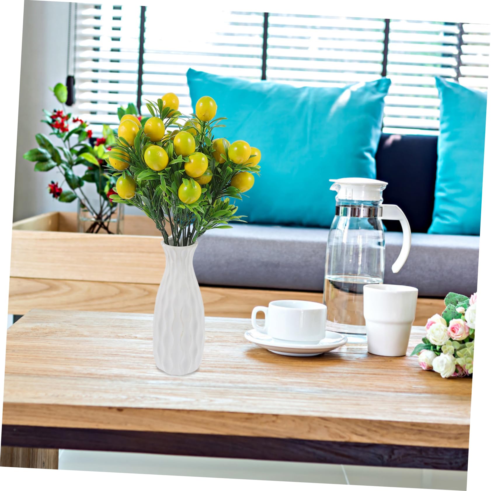 GOOHOCHY 2pcs Artificial Lemons Fake Lemon Tree Stems Fake Lemon Decor Faux Lemon Fruits Branches Simulated Lemon Branches Bouquet Branch Branches for DIY Plastic Lemon Branches Fake Lemons