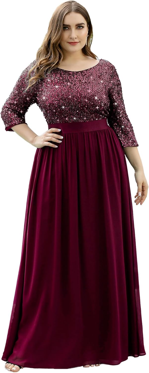 Ever-Pretty Women's Round Neck Maxi Dresses Sequin Plus Size Formal Dresses for Women 0683-PZ