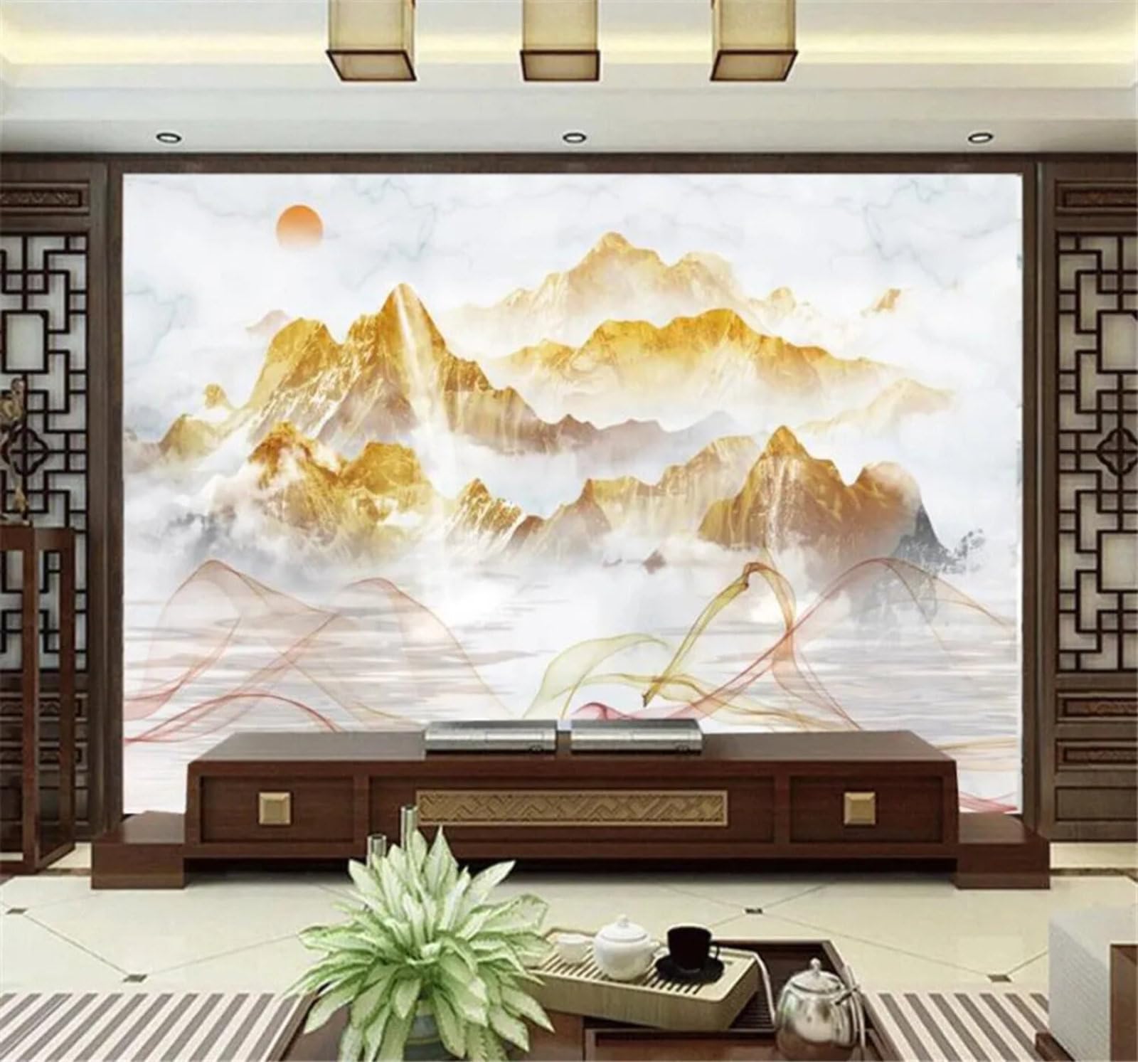 Tzxztt Abstract Art Gold Landscapes Scenery Modern 3D Wallpaper Premium Textured Silk Neutral Tones Material Ideal for Living Room Bedroom-200cm×140cm