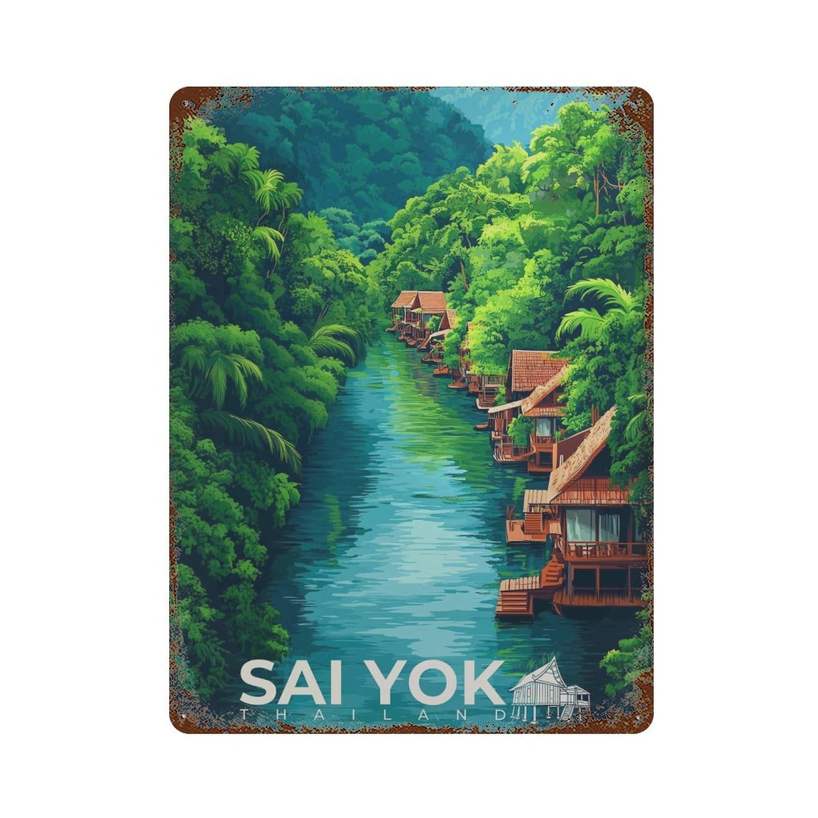 xiaoxiaoshen Sai Yok Thailand Travel River Kwai Floating Hotel Wall Decor Art Metal Tin Poster Modern Home Decor Art Home Bar Shop Decorations Vintage Sign 40x30cm