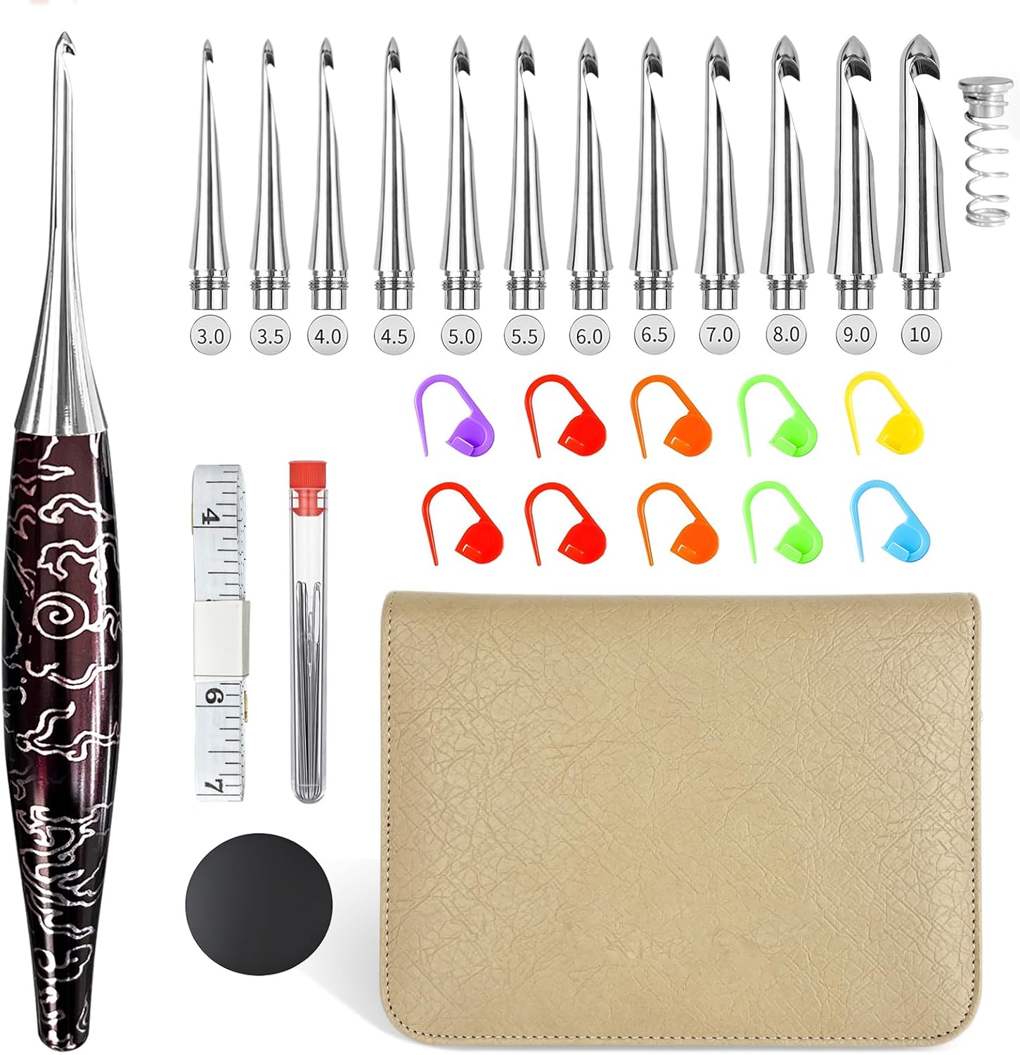 Interchangeable Crochet Hook Set 3mm-10mm Easy to Replace Ergonomic Handle Premium Nickel Crochet Hook Set for Beginners and Advanced Crafters(Black)