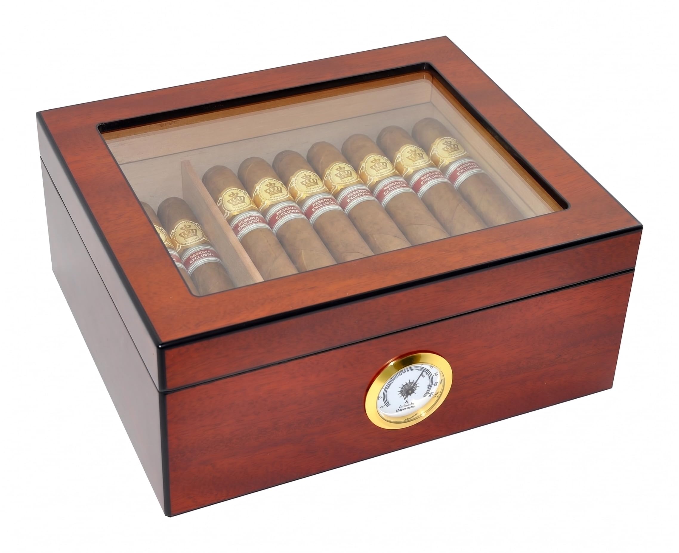 DUCIHBA Zigarren Humidors Aufbewahrung 25-50 Zigarren Box, gehärtetes Glas Top Display, Handarbeit Spanisches Zedernholz Zigarrenetui mit Trennwand, 