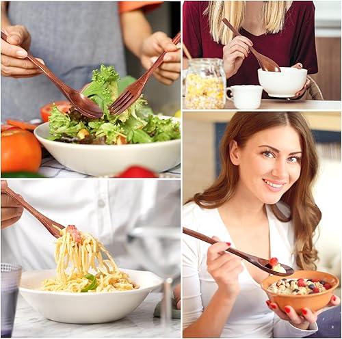 Miniatura 6 de Cuchara y Tenedor de Madera para Comer, Juego de Utensilios para Almuerzo, Cubiertos de Madera, Juegos de Cubiertos Japoneses, Cubiertos Planos de