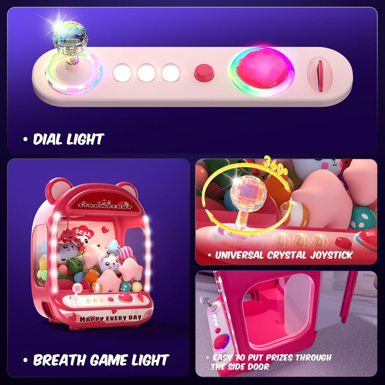 Maszyny do pazurów dla dzieci, zabawki jednorożca dla dziewczynek w wieku od 6 lat, mini automat do gier zręcznościowych z zabawkami squishy Fidget, Claw Machine, łatwa w kontroli, czerwona