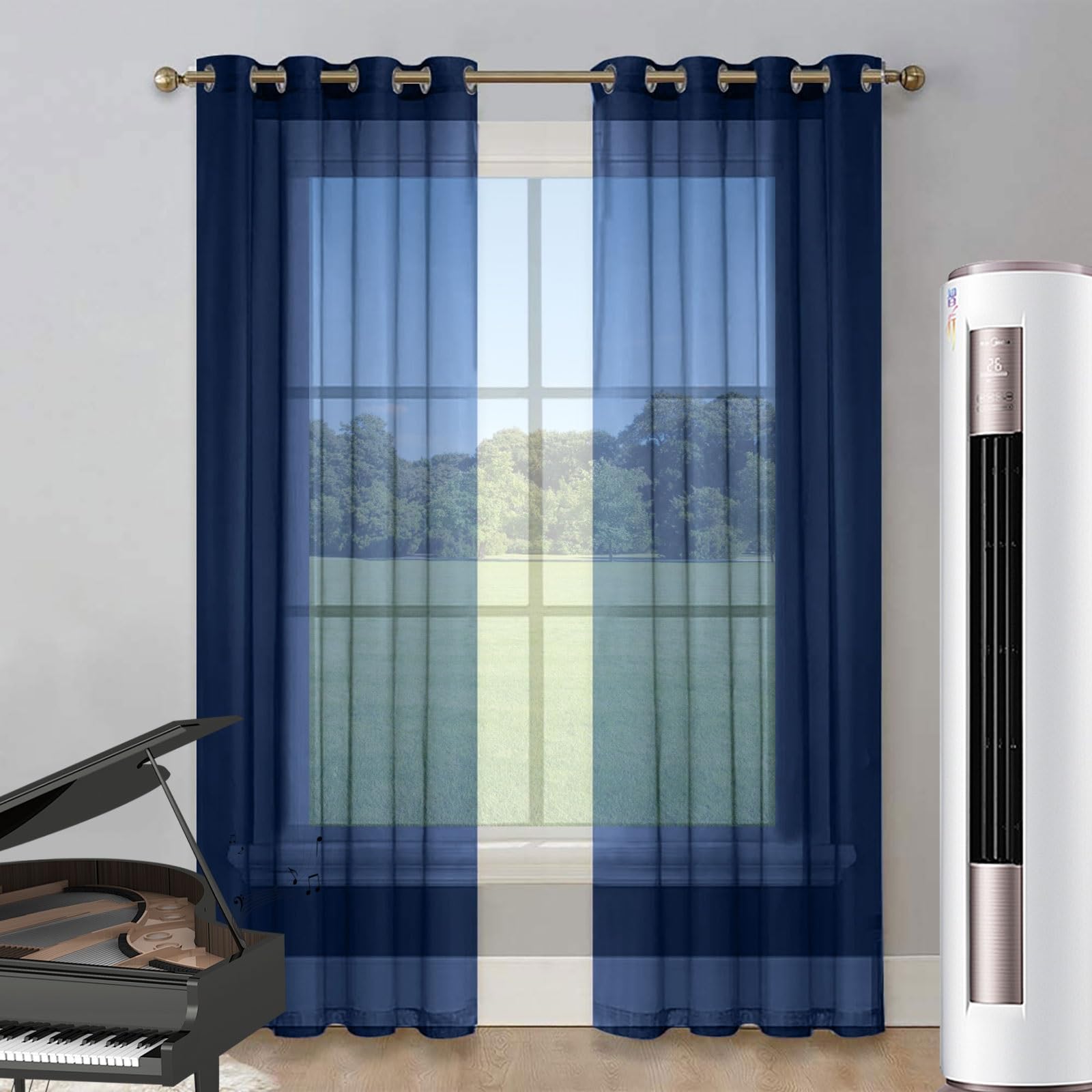 Rideau en tulle bleu foncé pour sublimer l'ambiance du salon