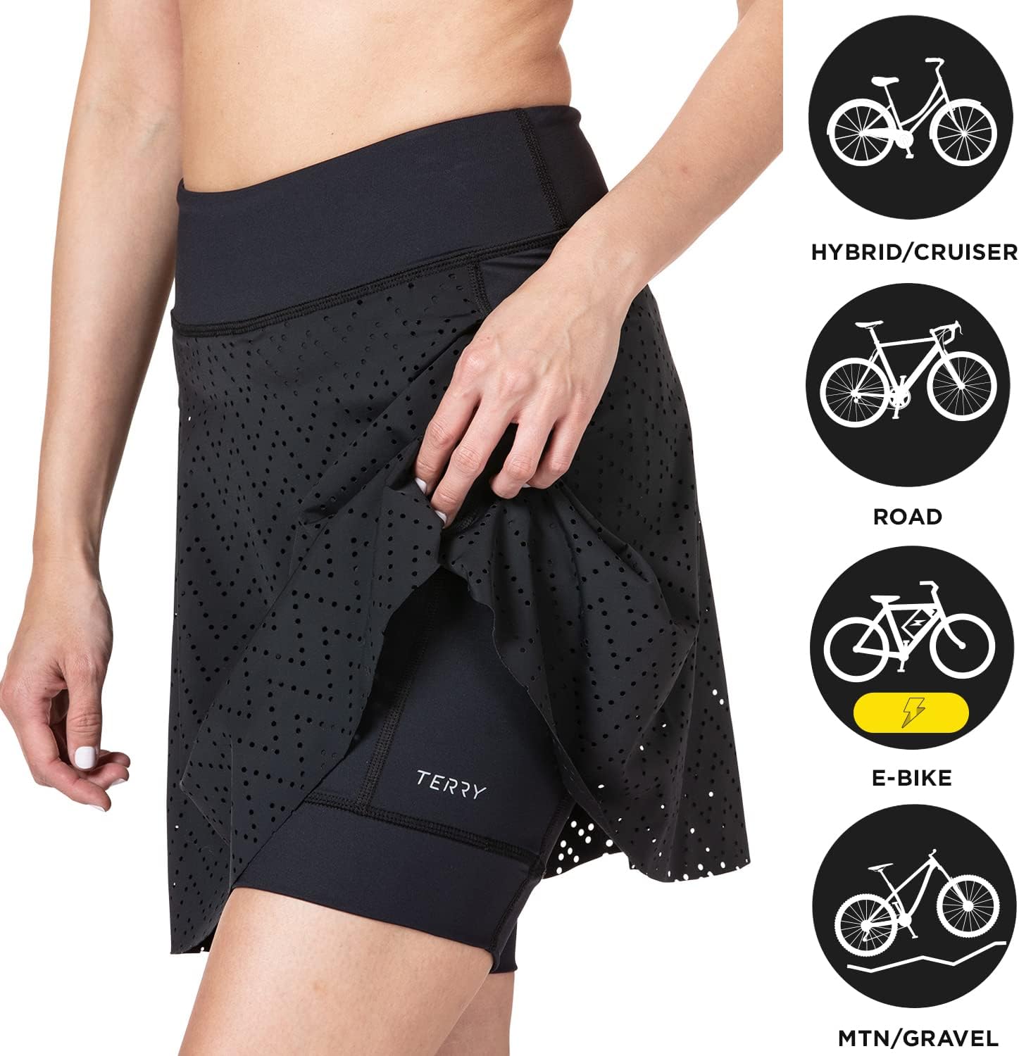 Terry Rebel Bike Skort, Women's Perforated Performance Skirt with Attached Padded Compression Short