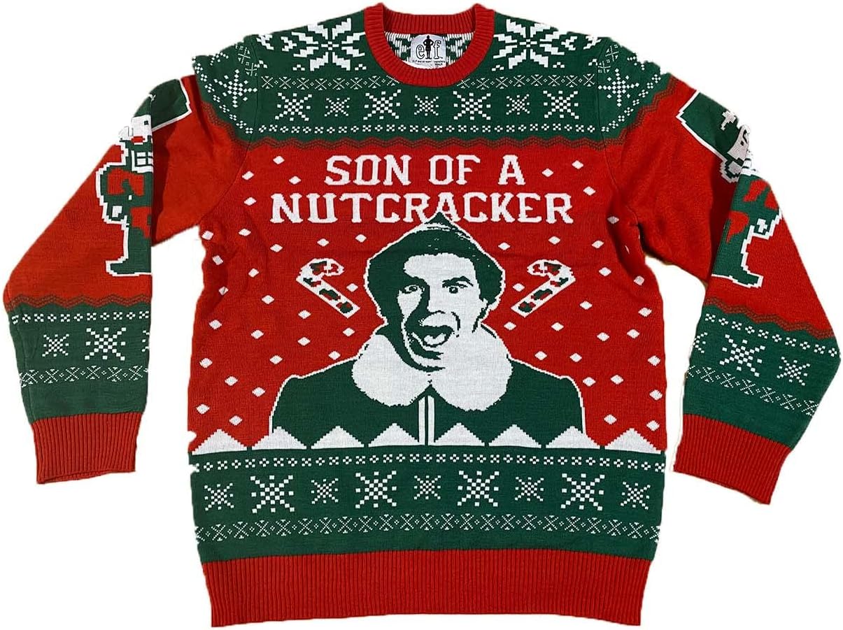 Bioworld ELF Movie Men's Son of a Nutcracker Ugly Sweater for Christmas Holiday Knit Pullover