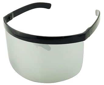 ShadyVEU Full Face Shield Visor Sport Mirror Wrap Around Galactic UV400 Shield Coverage Sunglasses Black Frame/Silver Mirror Lens