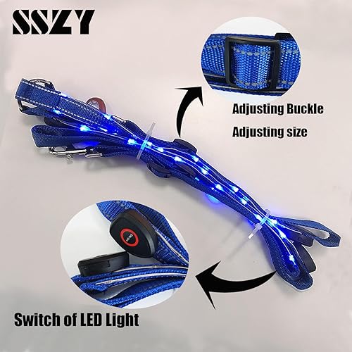 Miniatura 2 de SSZYace Collar de pectoral de caballo LED ajustable, barra de luz LED intermitente de nailon, arnés de seguridad ecuestre con 3 modos de iluminación