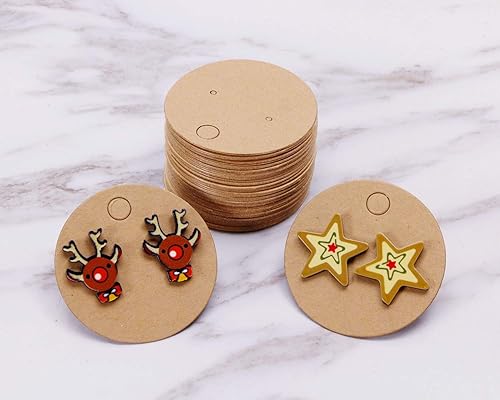 Miniatura 2 de Shapenty 1.6 in de diámetro pequeño y redondo de papel kraft en blanco para oreja, pendientes de tarjetas de visualización, etiqueta de precio,