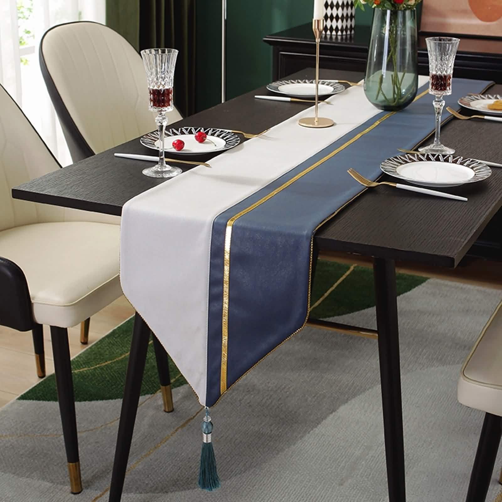 Tischläufer Edel, Hochzeit Tischläufer Grau Blau 33x160CM Spleißen von Einfarbigen Linien Im Chinesischen Stil Polyester Tischdeko Küche