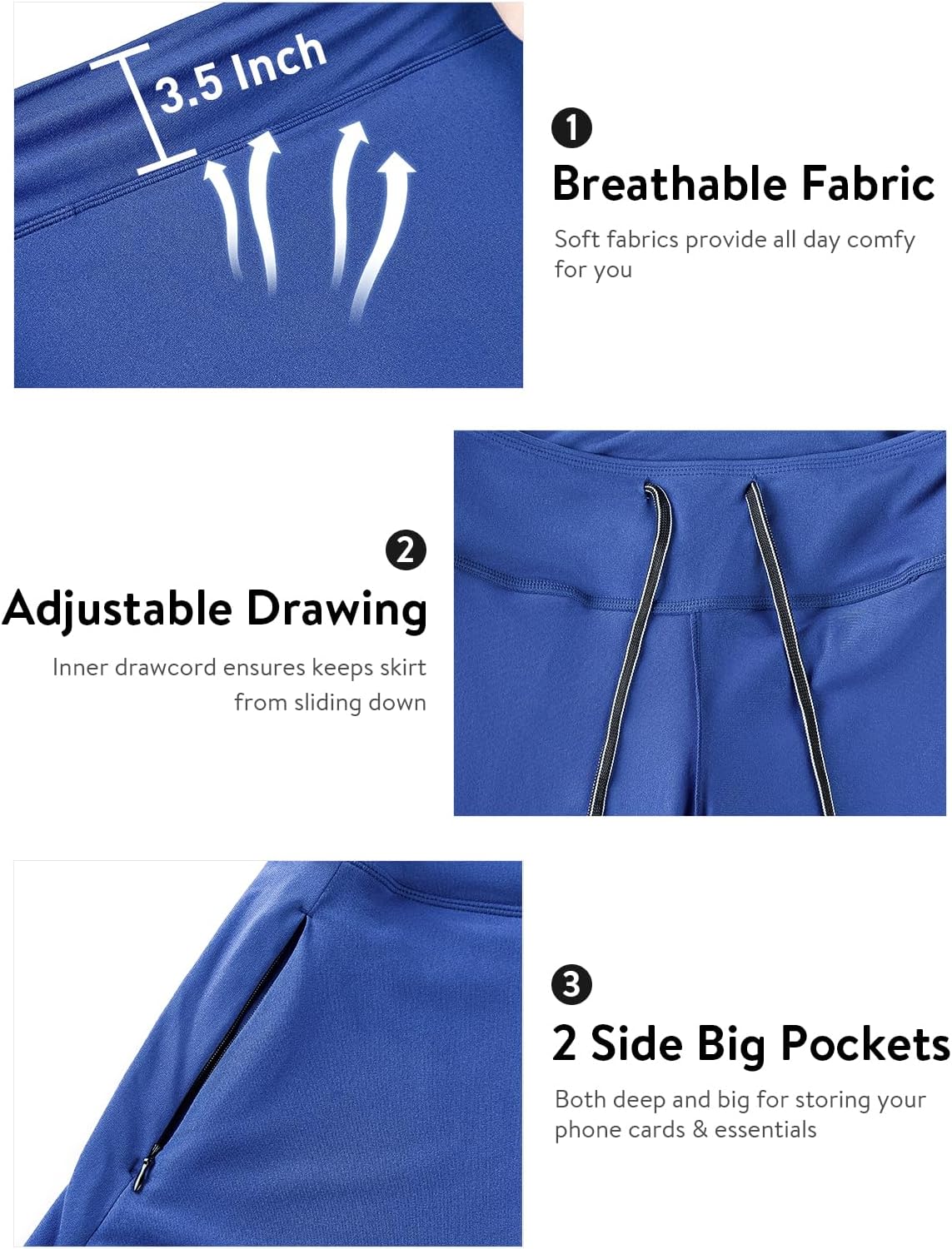 Women's Skorts Skirts with Pockets Modest Skirts 25"-33" Long Knee Length Athletic Skorts Blue-Old 2XL - Image 4