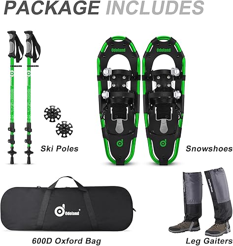 Miniatura 52 de Odoland Raquetas de nieve de 21/25/30 pulgadas con bastones de senderismo para hombres, mujeres y jóvenes, polainas impermeables para piernas de