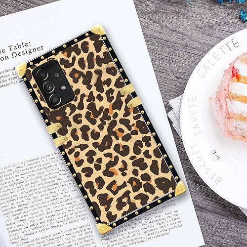 Miniatura 5 de Funda compatible con Samsung Galaxy A52, diseño de leopardo 2, funda cuadrada para niñas y mujeres, funda decorativa de metal suave de poliuretano