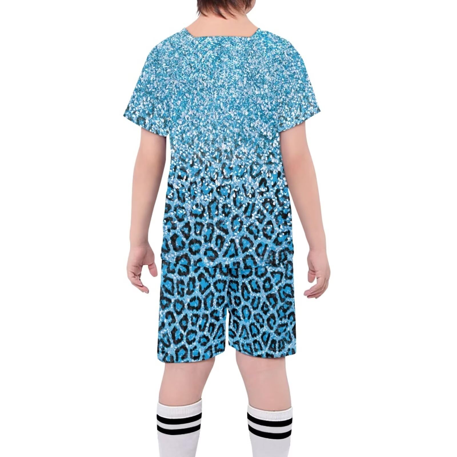ORGYPET Jersey Soccer Kids Soccer Uniforms for Boys Youthful Vitality Soccer Jersey Youth 2024 Trendy Children's Football Suit Stay Cool Dry During Workouts, Blue Leopard Print, M