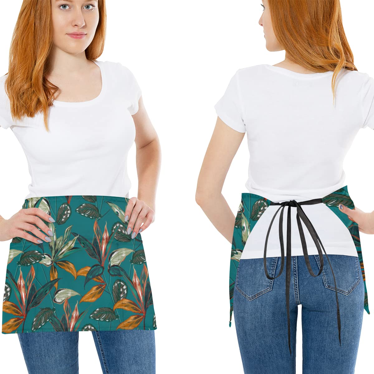 bisibuy Retro Tropical Plants 3 Pack Server Aprons with 3 Pockets, Botanical Waitress Waiter Wasit Apron for Women Men Restaurant Bistro Cafe Bars Half Aprons Waitress Server Accessories