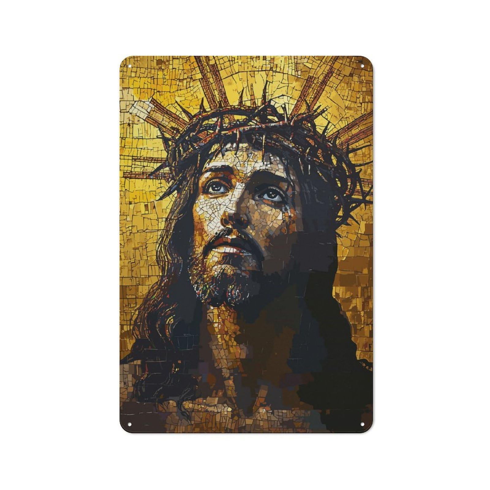 Junmoney Christ Jesus Mosaic Metal Wall Sign 30X20cm Featuring For Pub Or Café, For Kitchen, Dining Room And Home Bar Wall Decor