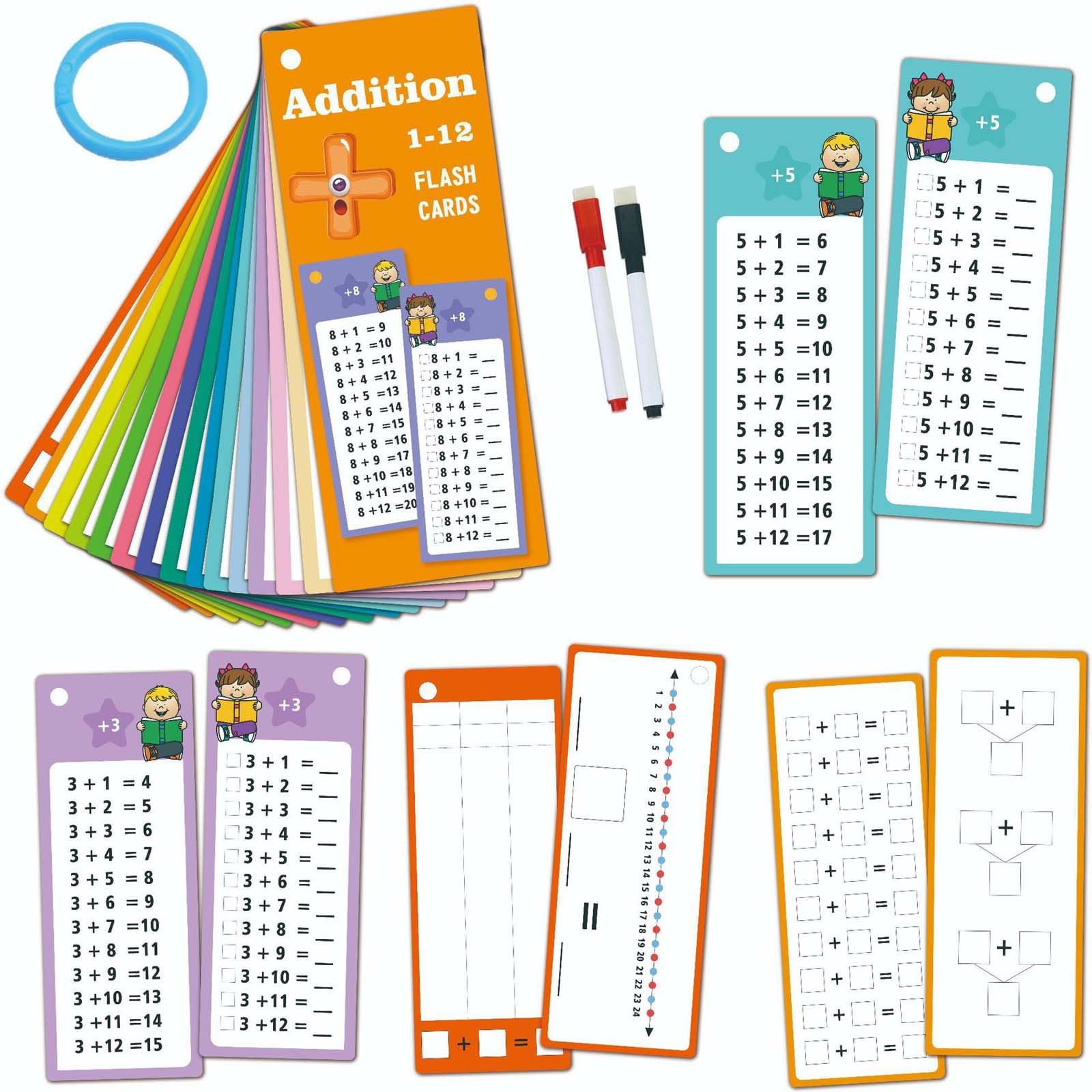 Lumina Co Addition and Subtraction Flash Cards Set with 2 Erasable Pens
