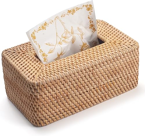 Miniatura 2 de Cubierta de la caja de pañuelos de ratán tejido natural servilleta facial rectangular 10 x 6.1 x 4.1 pulgadas (natural)