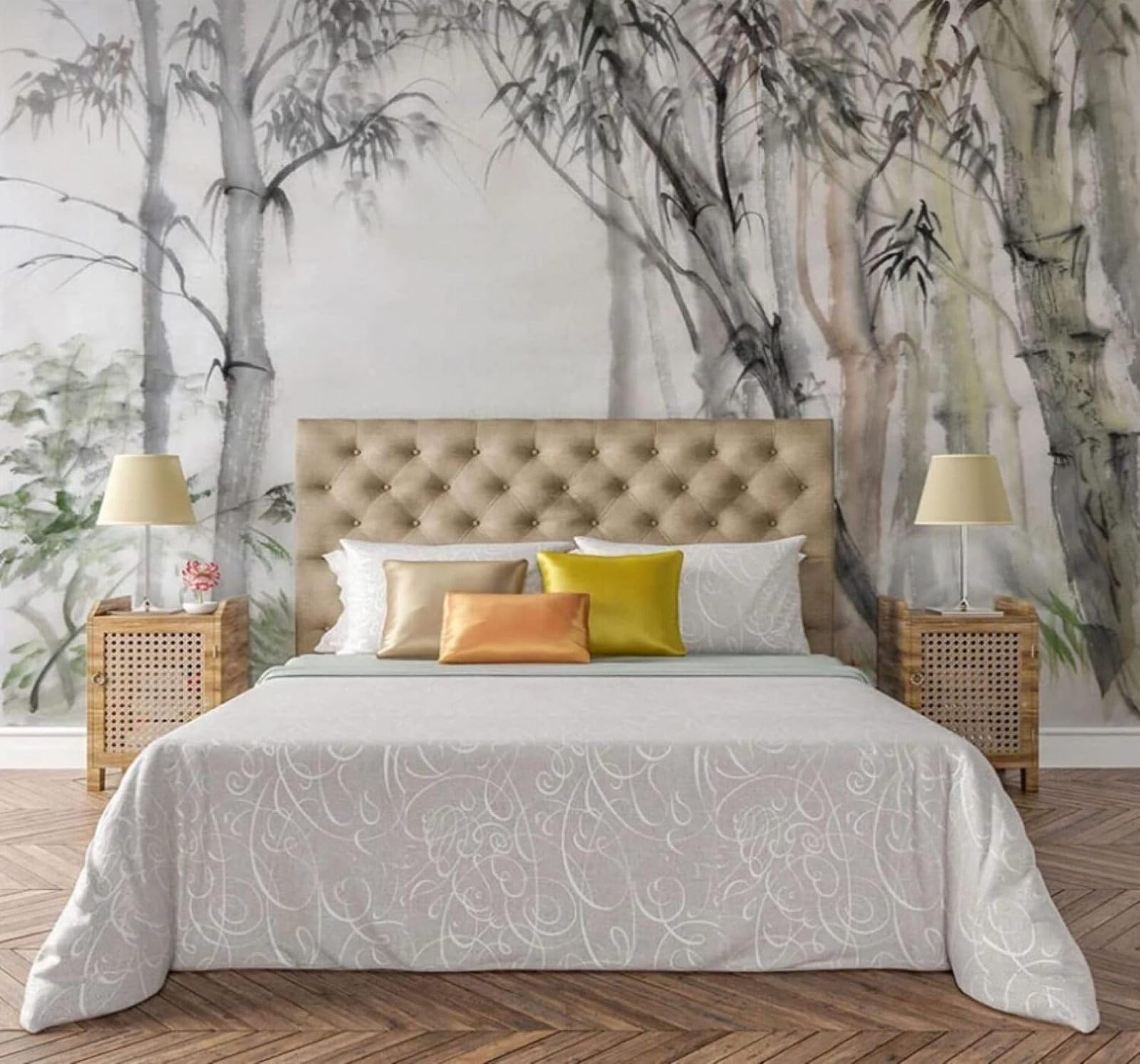 XLMING Minimalist Hand Drawn Ink Wash Elegant Bamboo 3D Wallpaper Luxury Home Dining Decor Paste Sofa Living Room The Wall for Bedroom Mural-250cm×170cm