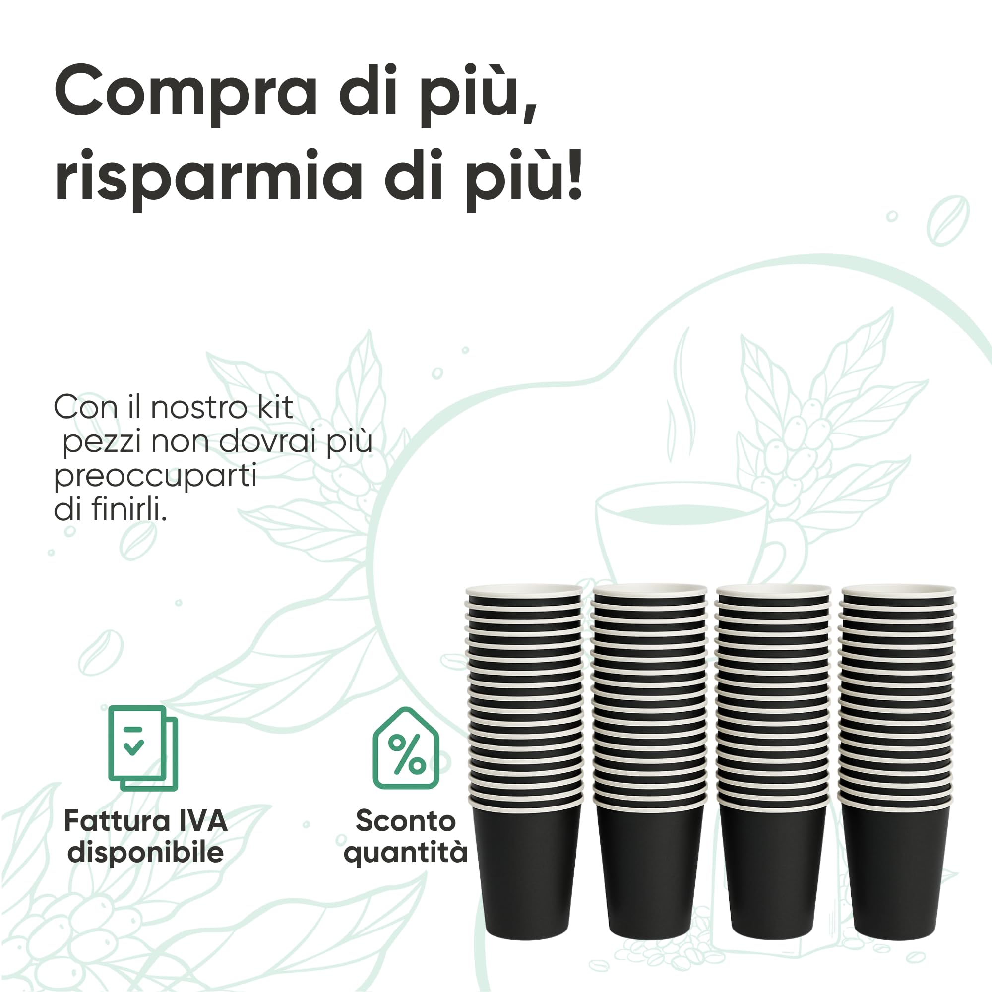 ecodrinks - 1000 Bicchieri Carta Nero da 360ml - Per Acqua, Cocktail, Bevande Calde e Fredde - Biodegradabili, Eco-friendly e Made in Italy