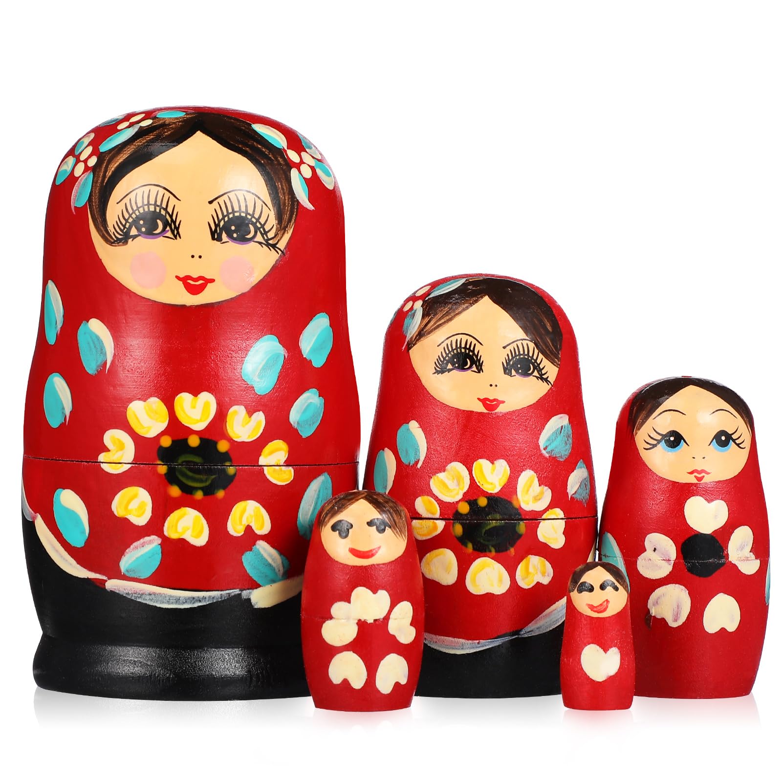 Russian Dolls, 5pcs Wooden Girls Babushka Nesting Dolls - Handmade Russian Matryoshka, Traditional Babushka Home Decor for Birthday Gift, Christmas Home Room Decoration, Red