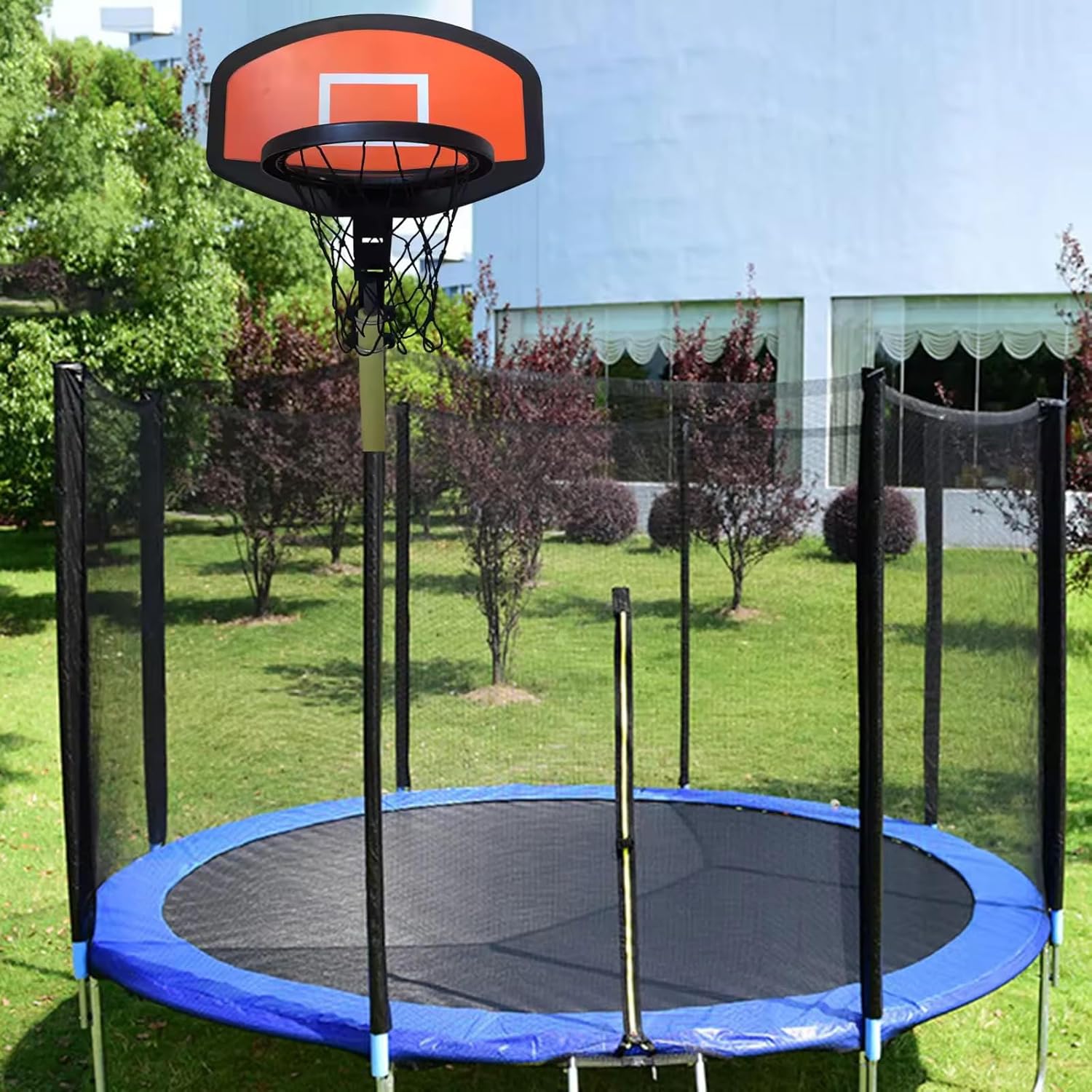 Trampoline Basketball Hoop with Mini Ball and Pump, Universal Trampoline Accessories, Trampoline Fit for Straight Pole and Curved Pole, 2 Basketballs
