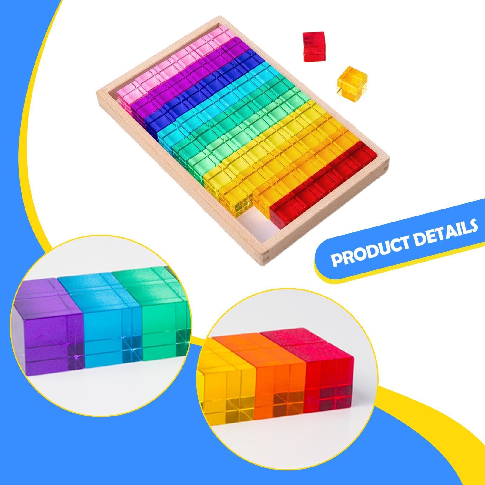 Bloques de Construcción Sensoriales, 60 Cubos Acrílicos 2.5cm, Juguetes Educativos para Apilar y Clasificar, Aprendizaje de Colores
