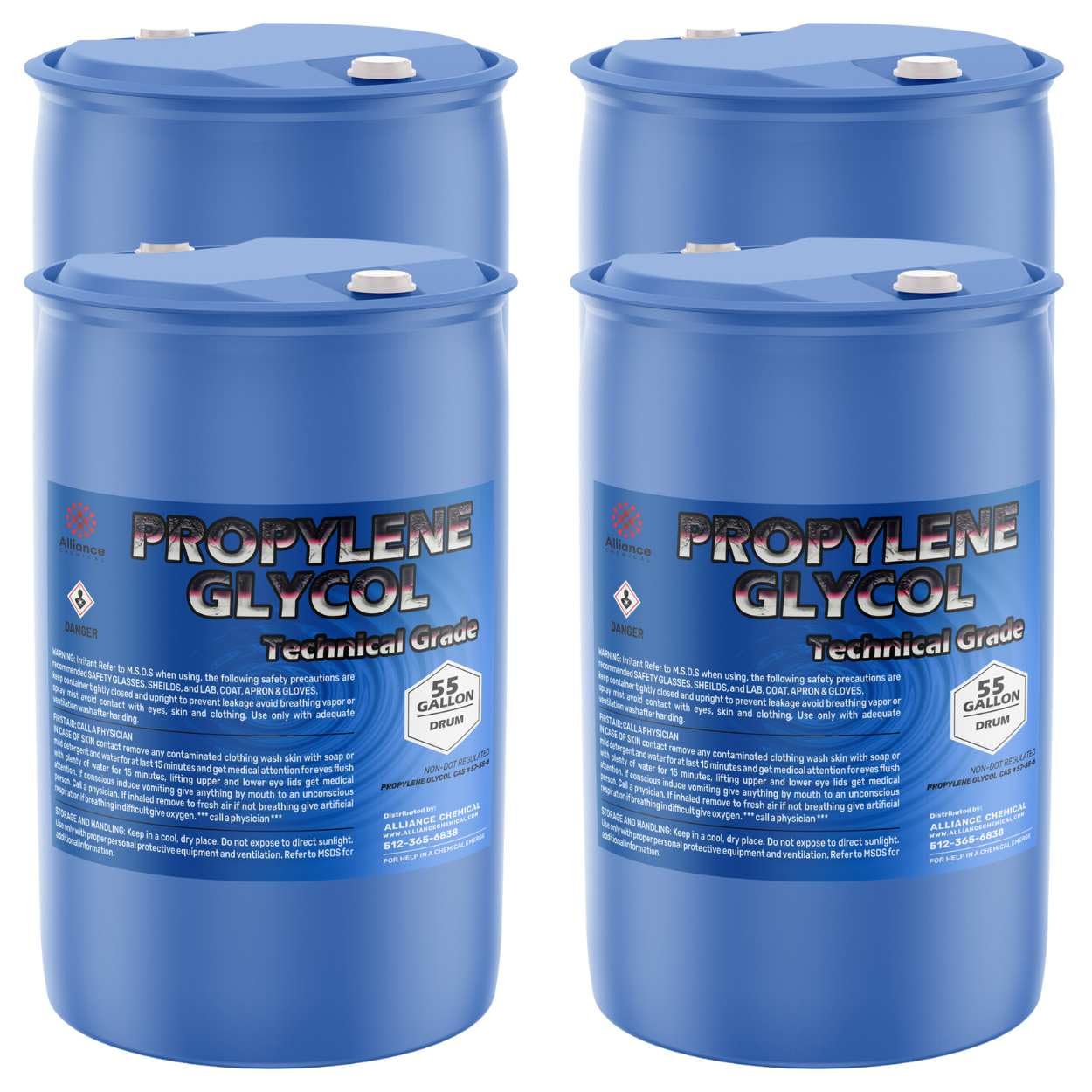 Propylene Glycol Technical Grade - 220 Gallons (4 x 55 Gallon Drums) - Multi-Use Industrial Solvent & Humectant - Superior Moisture Retention & Thermal Stability