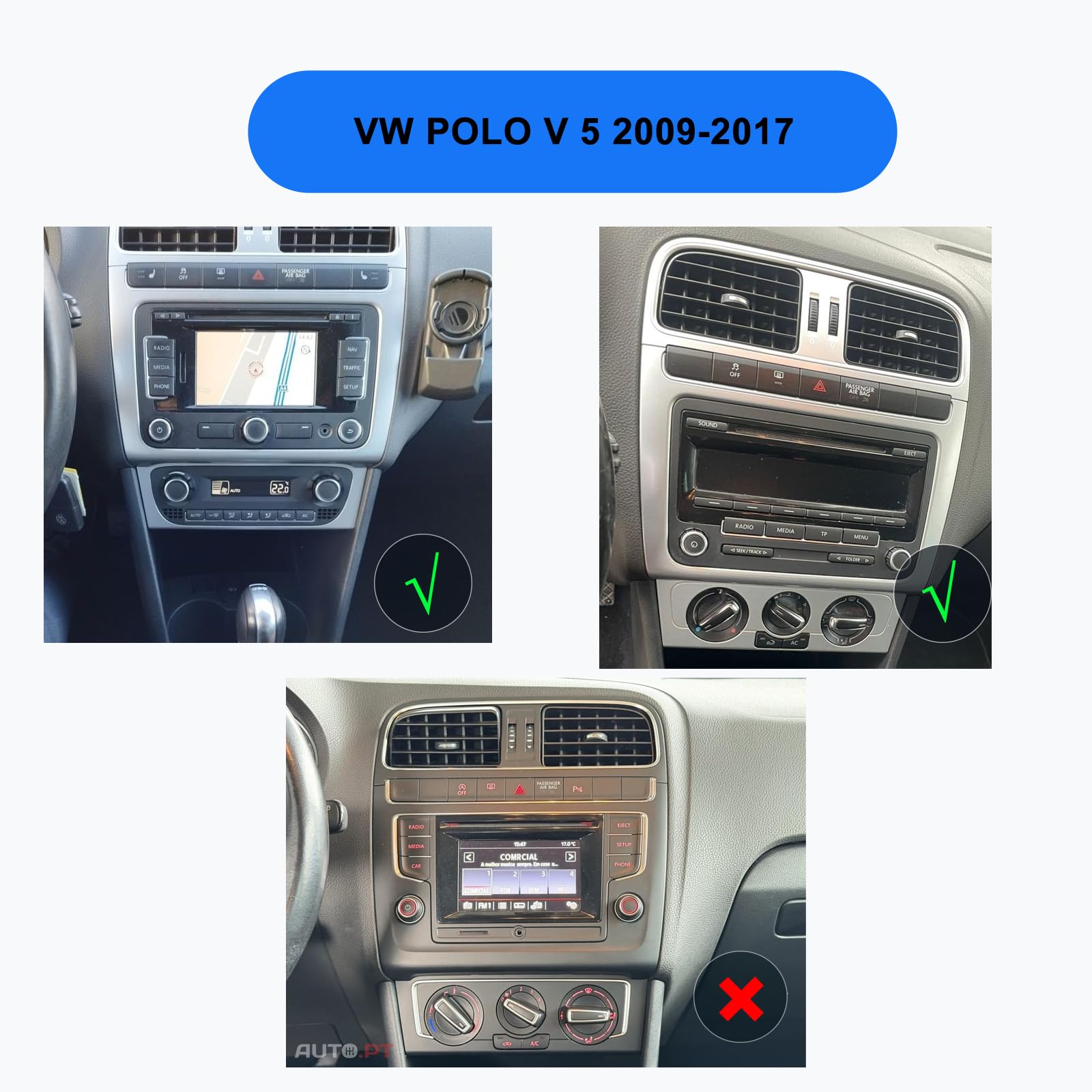 Radio Android 15 para VW Polo V 5 2009-2017, 9 Pulgadas 2 DIN, 4+64 GB