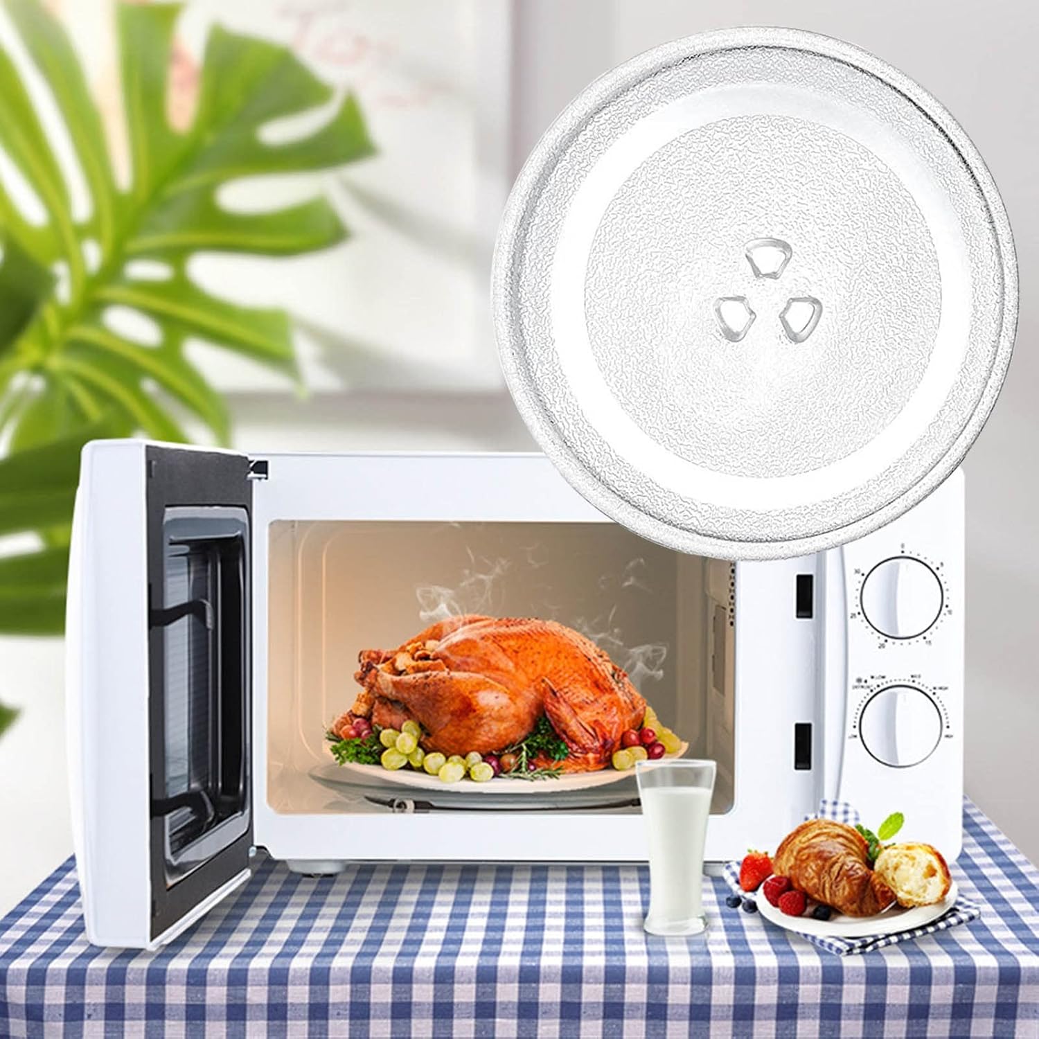 Universall Small Microwave Glass Plate, 9.6" 10" 10.6" 12.4" Microwave Plate With Microwave Turntable Ring, Replacement Microwave Oven Tray For Fits Virtually All Microwaves, Reusable ( Color : Clear