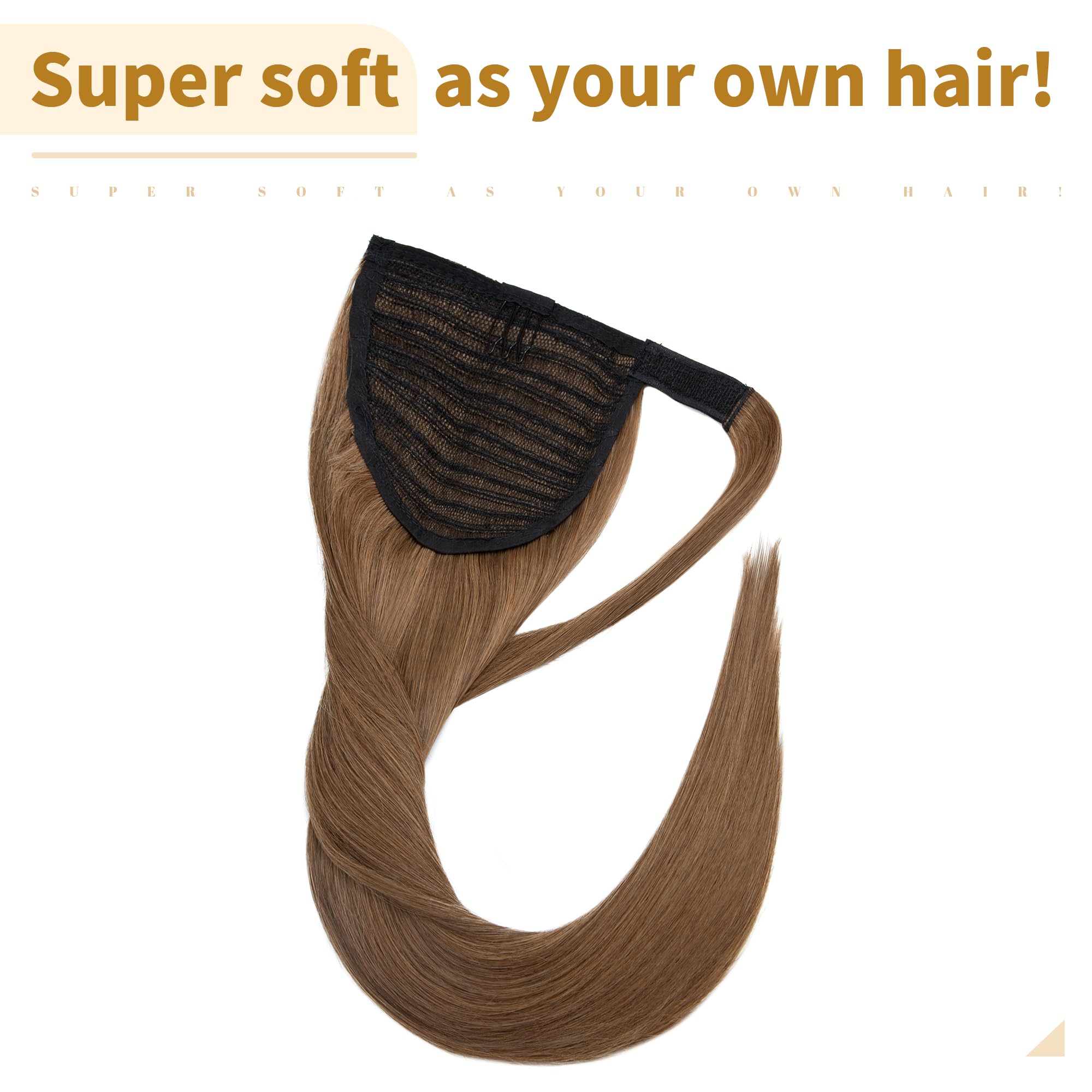 SEGO Ponytail Pferdeschwanz Haarteil Zopf extensions Haarverlängerung clip in Pony Echthaar remy Hair Piece Hellbraun 16"(45cm)-80g