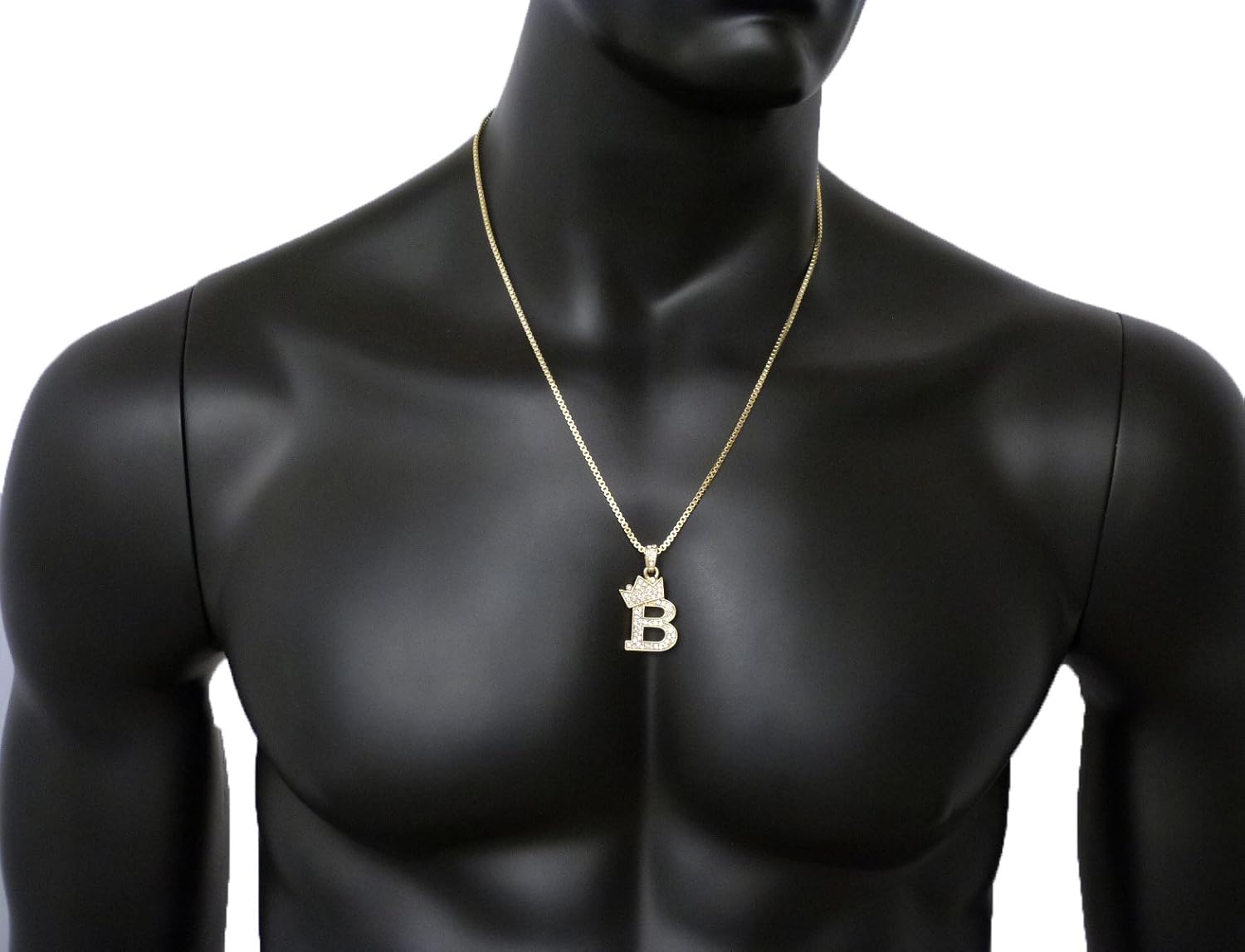 Fashion 21 Unisex Small Size Pave Initial Alphabet Letter Pendant 24" Box Chain Necklace & Earring Set (B Set/Gold)