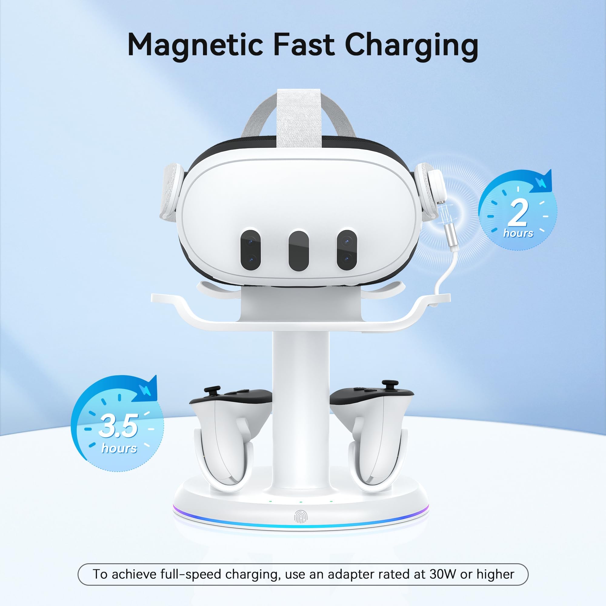 AMVR Magnetische Ladestation für Meta Quest 3 & 3S | RGB-Ständer, 2 Controller-Akkus, Überladungsschutz, platzsparend, ohne Netzteil