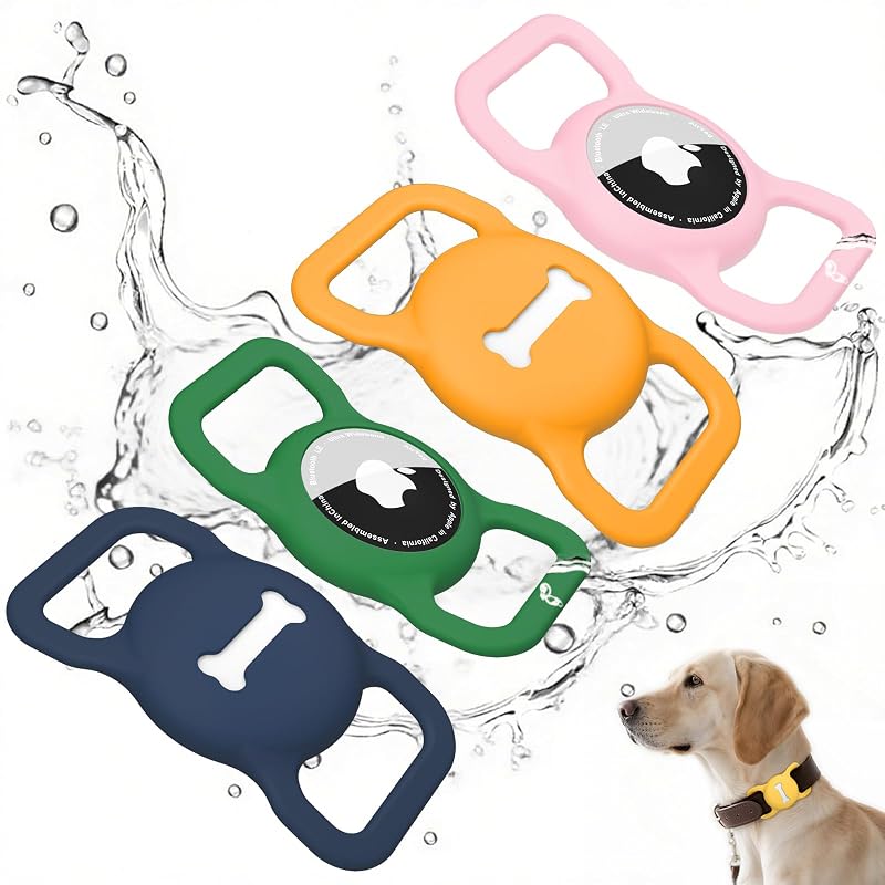 Kit com 4 Suportes de Silicone para Apple AirTag em Coleira de Cachorro Wanme – Azul-marinho, Amarelo, Verde-escuro e Rosa