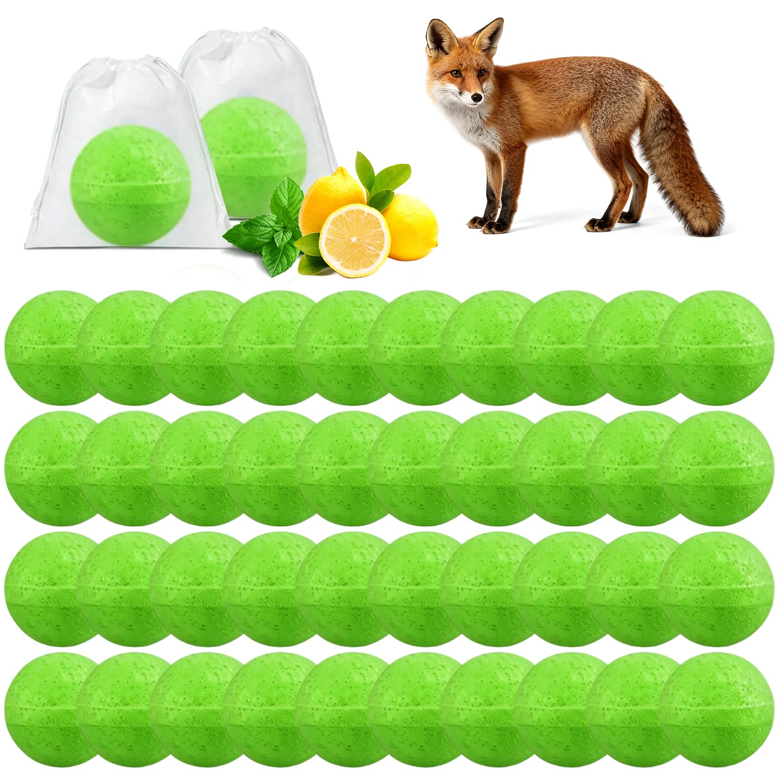50 Pack Natural Fox Repellent Balls, Humane Indoor Outdoor Wildlife Deterrent, Long Lasting Protection for Garden Yard Farm Basement Fences, Ideal for Gardeners Ranch Owners