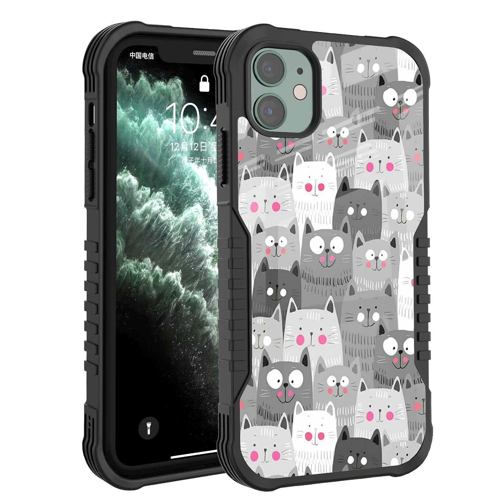 FJyuanqi Compatible with iPhone 11 2019 Case for Man Boys, Funny Grey Cats Design Heavy Duty Shockproof Bumper Protective Phone Cover Full Body Sturdy