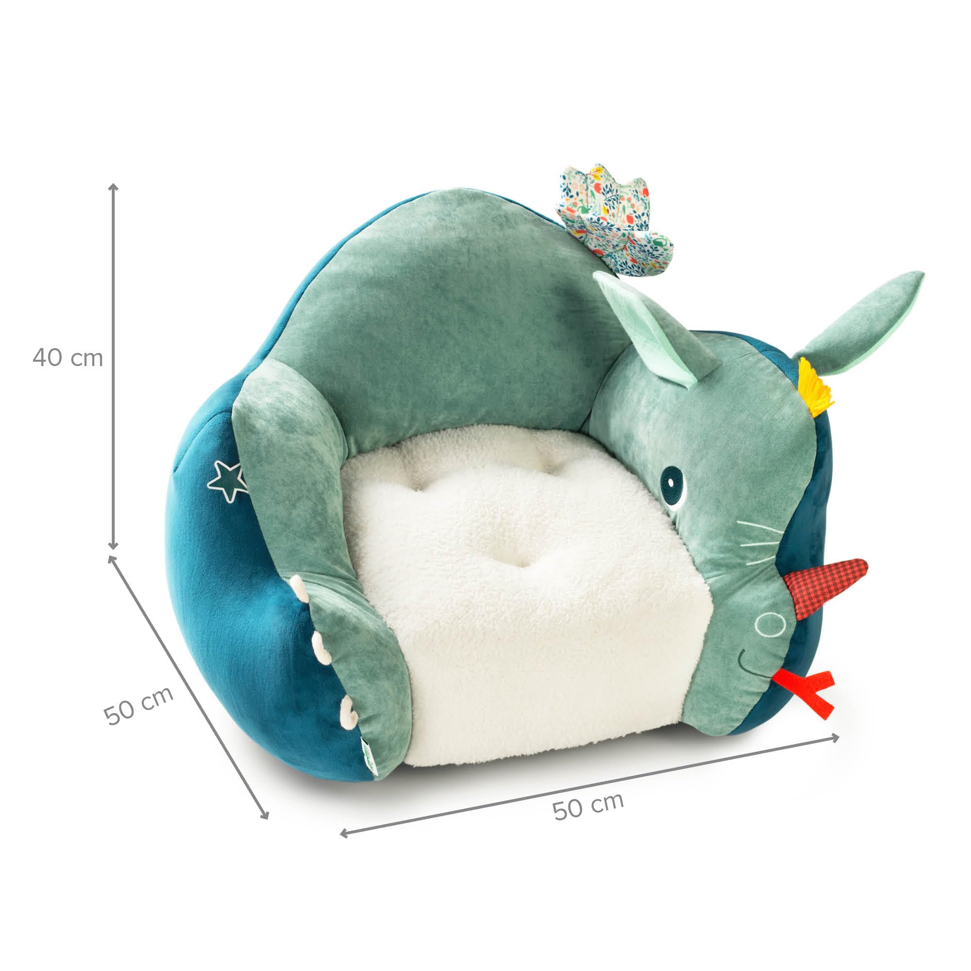 LILLIPUTIENS – Fauteuil Enfant Joe Le Dragon – Fauteuil Confortable et ludique en Tissu Doux avec Oreilles, Ailes et étiquettes à découvrir – Idéal décoration pour Chambre ou Salle de Jeu – 83324
