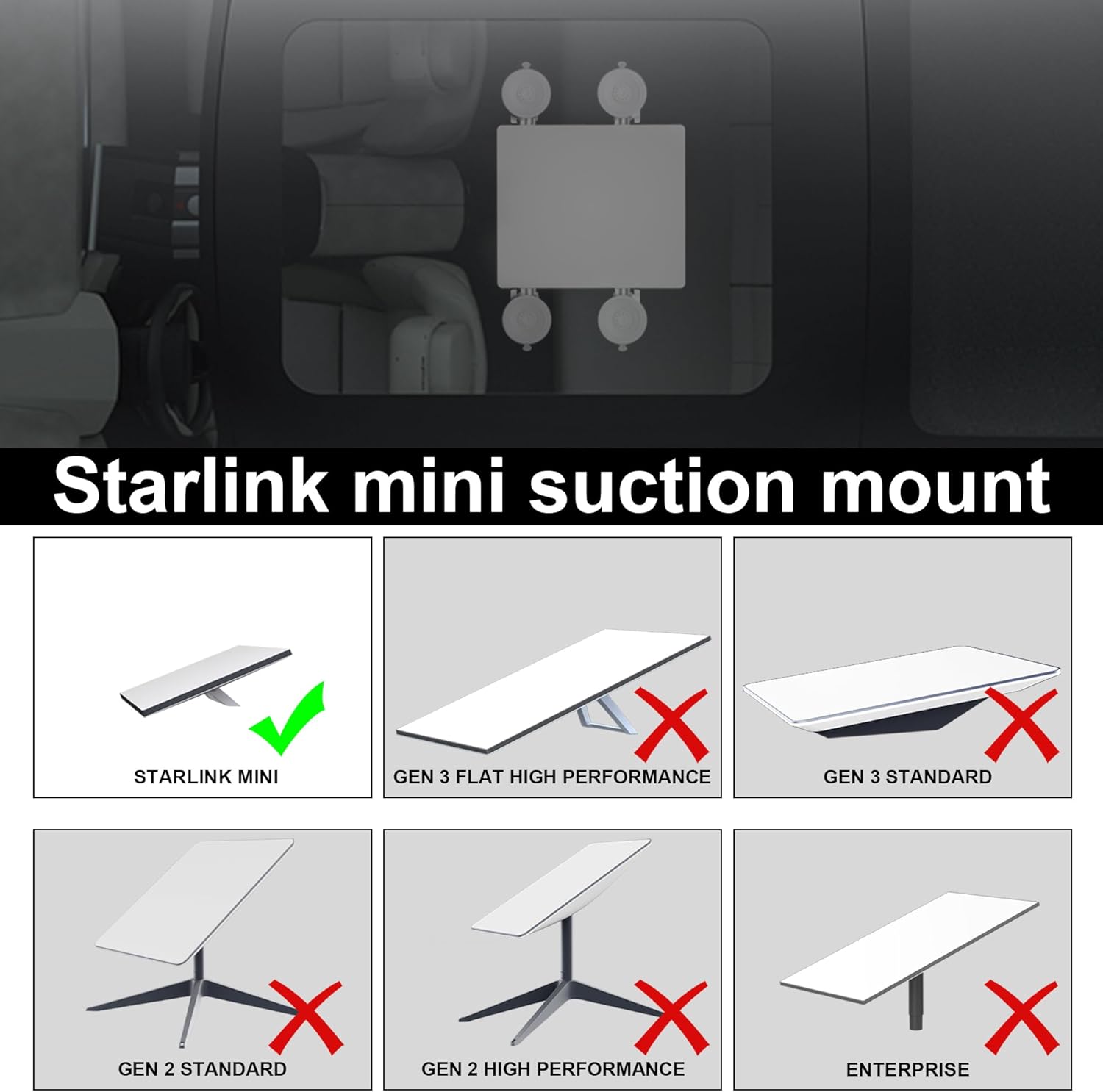 Starlink Mini Mount for Car, Suction Cup Mount 360° Adjustable - Compatible with Starlink Mini Roof/Windshield/Sunroof - Secure & Stable Satellite Signal for RV, Boat, SUV, Van Road Trips (Black)