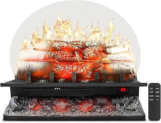 Electric Fireplace Log Inserts Heater, 21'' Freestanding Electric Fireplace Log Set with Adjustable Flame Brightness & Flicker Speed & 3 Soothing Sounds, 750W/1500W Heater, Remote Control