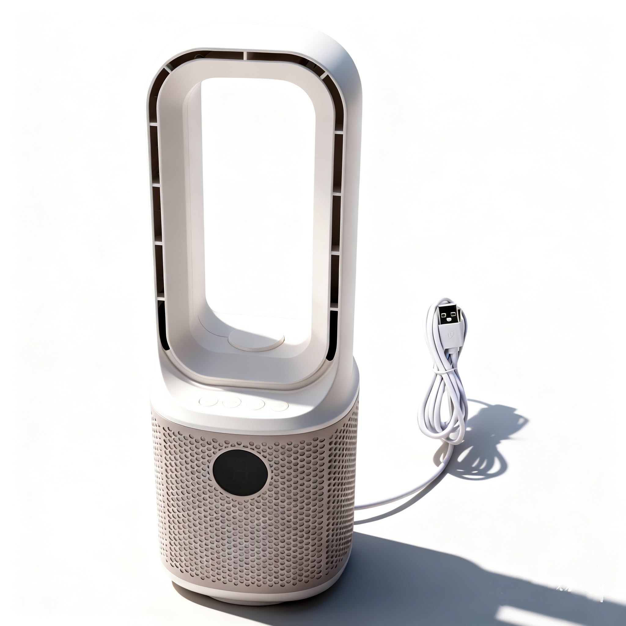 Pissente Rotorloser Ventilator mit Luftreiniger, Turbinentechnologie, 9 Geschwindigkeiten und 60-Grad-Oszillation, Leiser Tragbarer Ventilator für Zuhause und Büro