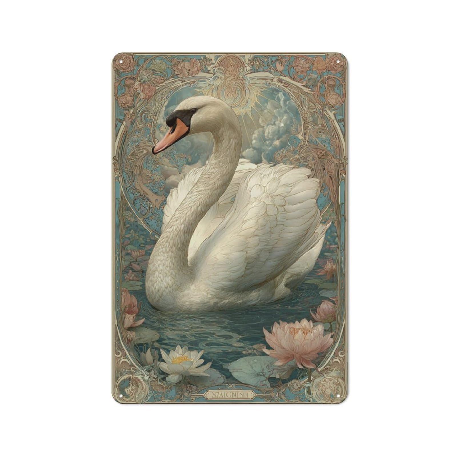 Junmoney Elegant Swan Artwork For Garden Room Or Summerhouse, Retro Tin Sign 30X20cm, Suited To Wall Displays In Garden Rooms And Summerhouses
