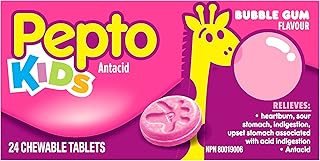 Pepto KIDS Chewables, Upset Stomach Relief, Diarrhea Relief, Heartburn, Nausea, Indigestion, Upset Stomach, Bubble Gum Flavour, 24 Count