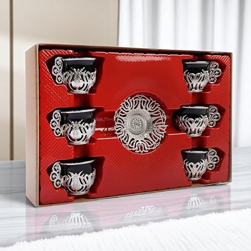 Miniatura 14 de Alisveristime Juego de 12 tazas de café turco griego árabe café expreso taza platillo de porcelana (negro dorado)