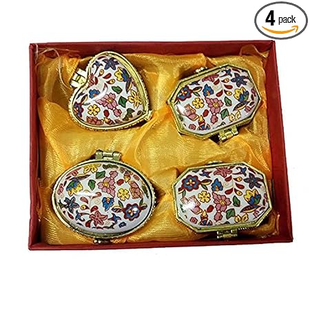Salvus App SOLUTIONS Beautiful Porcelain Handmade Multicolor Kumkum/Sindoor Box/Sindoor dibbi, Set Of 4 (Assorted)