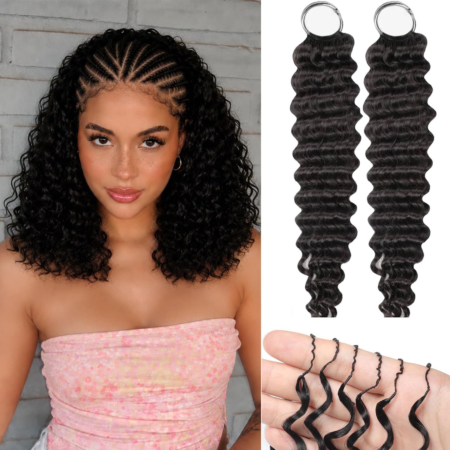 Miracle Deep Wave Knots Crochet Human Hair Bundles for Black Women Human Hair Crochet Wet and Wavy Invisible Knotless Curly Schwarz Echthaar Haarverlängerungen Natürliches Schwarz 18 Inch 100g