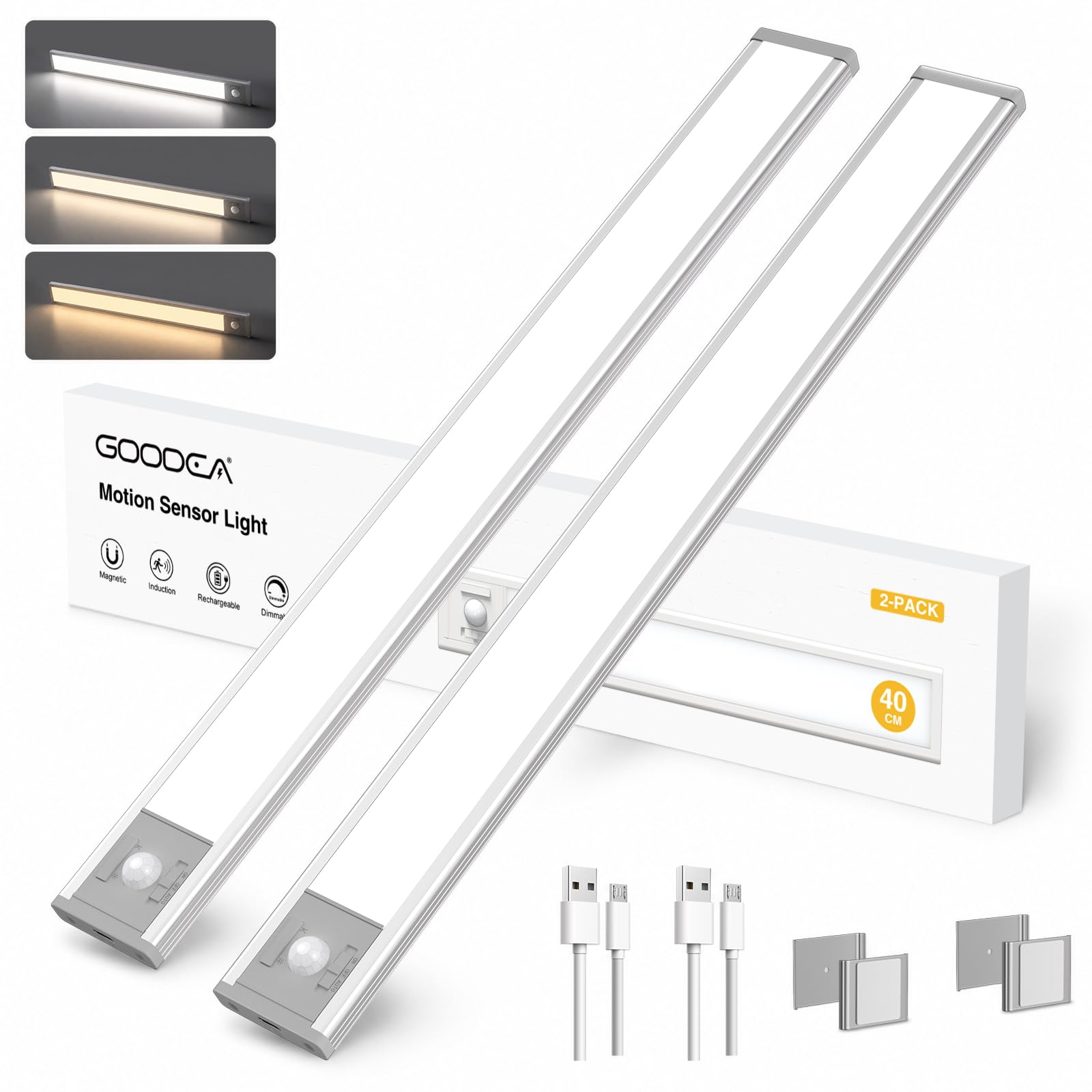 GOODEA 180LM Under Cabinet Kitchen Lights Motion Sensor 40cm，3600mAh, 3CCT