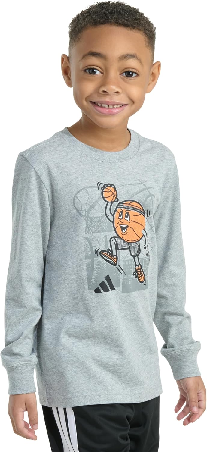 adidas Kids Long Sleeve Sport Graphic Heather Tee (Toddler/Little Kid)