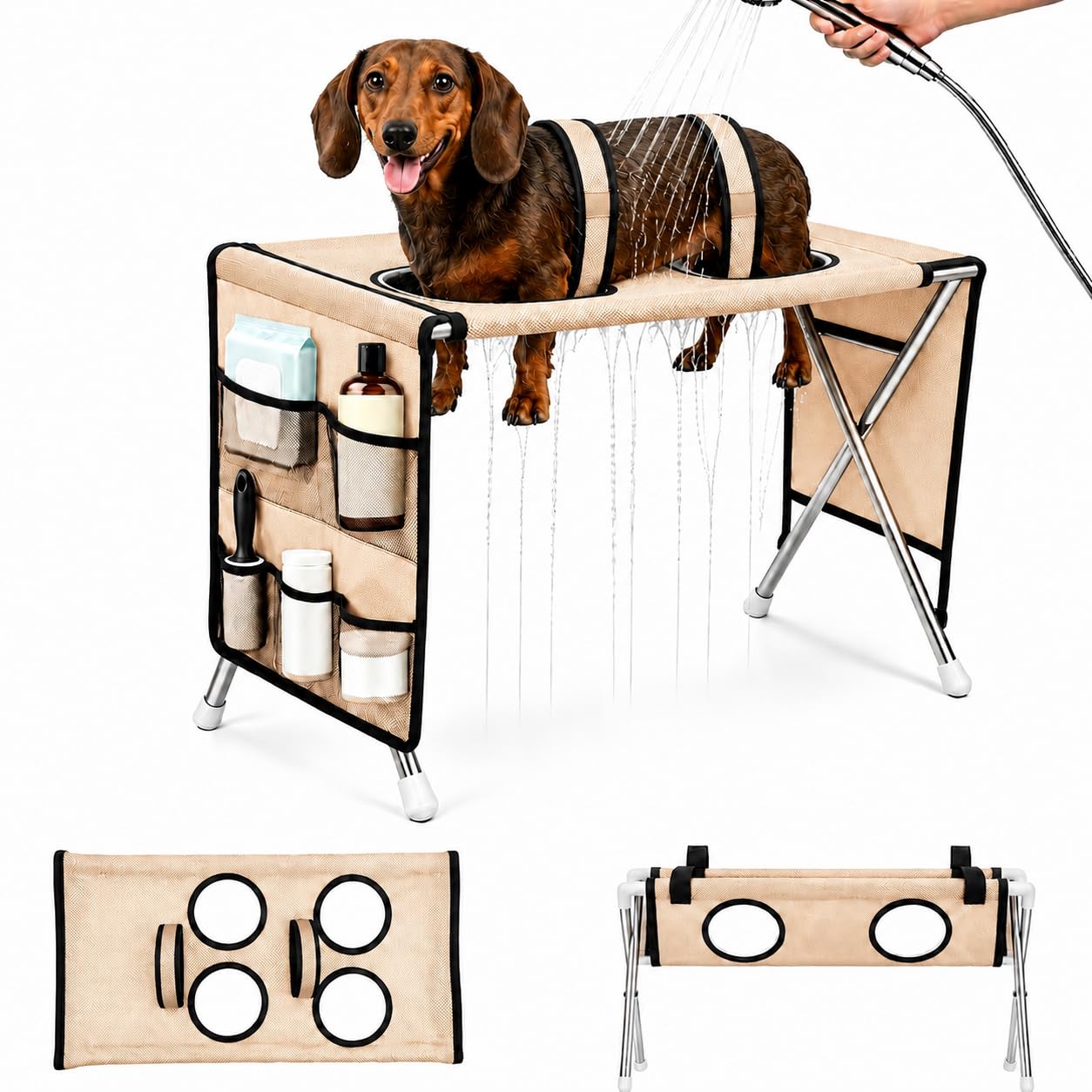 Hamac de Toilettage pour Chien avec Support, Porte-Bain Pliable pour Animau