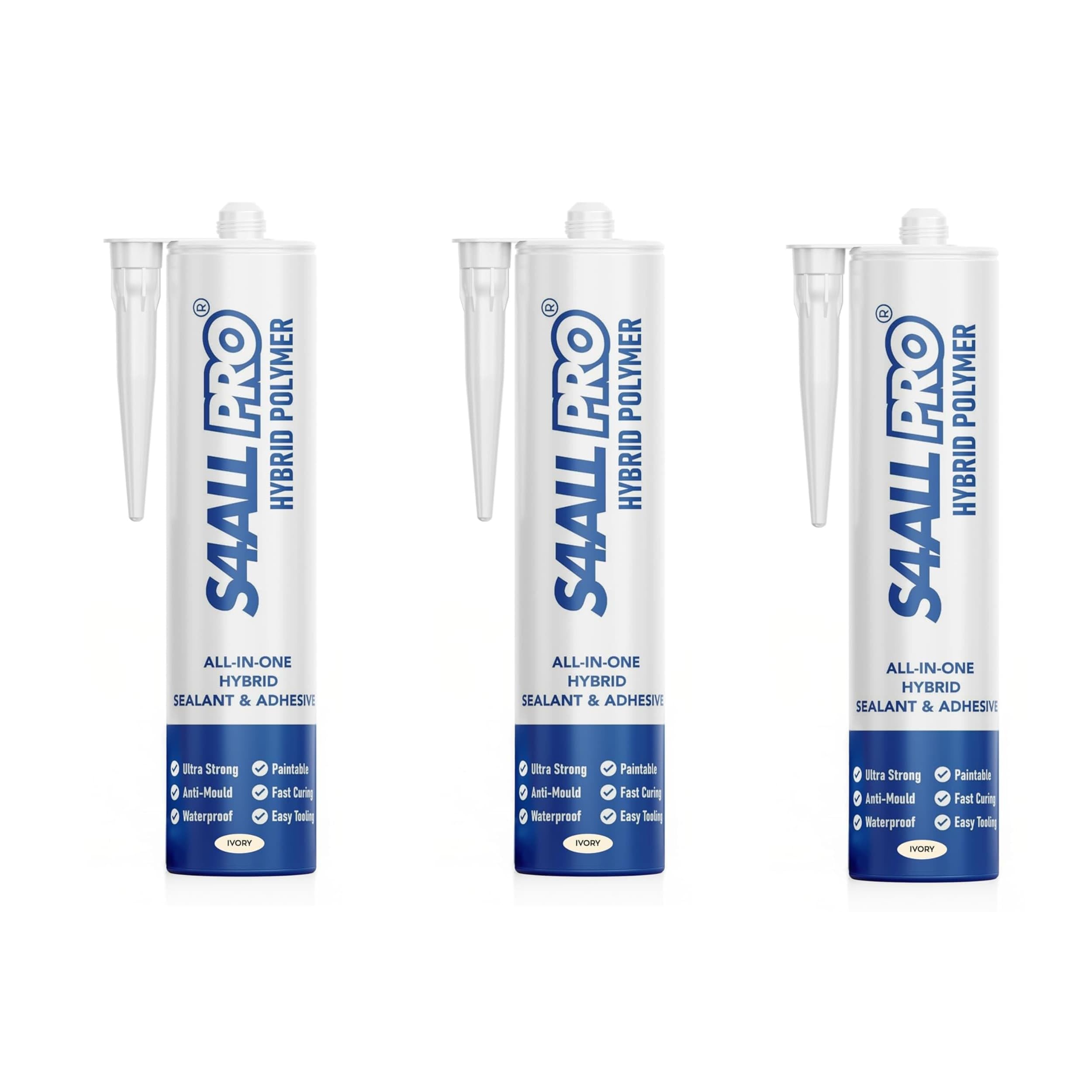 Ivory Kitchen & Bathroom Sealant & Adhesive Hybrid Polymer | Superior to Bathroom Silicone Sealant | Waterproof, Odourless, Anti-Mould | Ideal For Kitchen & Around Bath & Shower - 290 ml 3 Pack